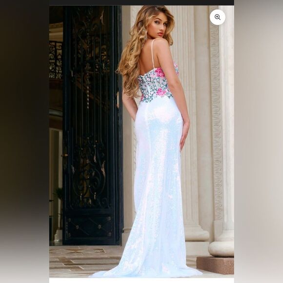 Jovani Floral Embellished White Prom Dress - Picture 2 of 2